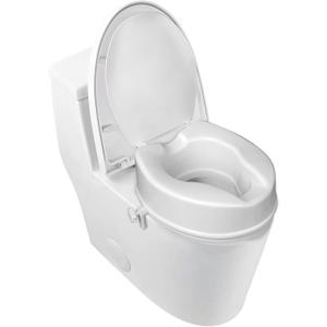 4 Inch Raised Toilet Seat with Lid for Seniors, Toilet Seat Riser for Elderly, Elevated Toilet Seat for Round & Elongated Toilets, Stable Handicap Toilet Riser with Adjustable Locking Clamps