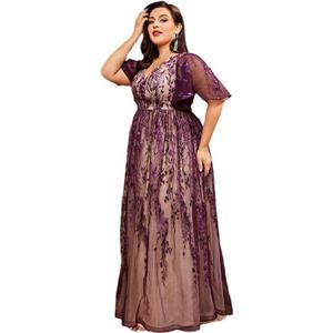 Women's Big Size Dresses Short Sleeve V-Neck Long Dress Party Dinner Hostess Dresses 4XL
