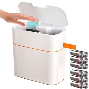 Touchless Bathroom Trash Can with Lid, 3.2 Gallons Motion Sensor Garbage Can, Automatic Plastic Slim Trash Bin for Kitchen,Bedroom,Living Room, Office, RV, with 144 Pack Drawstring Garbage Bags (12L)