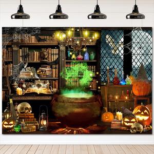 Mocsicka Halloween Magic Photography Backdrop Mid Century Vintage Witches Halloween Party Background Spooky Retro Witch Halloween Birthday Party Decorations Photo Booth Props (8x6ft)