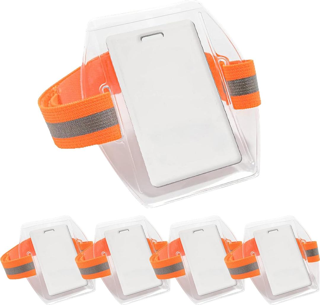 5 Pcs Arm Badge Holder Armband ID Card Wristband High Visibility PVC Identity Clip with Reflective Stripe Adjustable Strap for Ski Work Pass