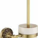 Antique Brass Toilet Brush and Holder, Bathroom Wall Mounted Toilet Bowl Brush with Canister, Vintage Gold Decorative Bathroom Accessories, Ceramic and Brass, Petal-Relief Series