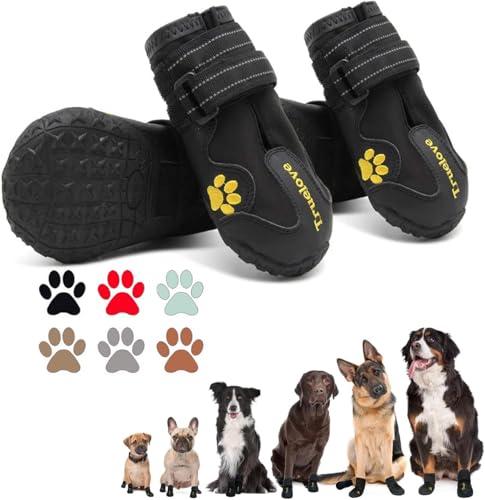 Expawlorer Dog Shoes for Large Dogs, Dog Shoes for Hot Pavement, Hiking Walking, Anti-Slip Rugged Sole,Waterproof Dog Booties for Outdoor Rain Days, All Weather Dog Boots & Paw Protectors (Black), Size 6
