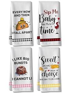 HSSPIRITZ Funny Kitchen Towels, Cute Decorative of 4 Dish Towels Sets, Absorbent Waffle Hand Towels, Housewarming Gifts for New Home, Women, Mom, Funny House Warming Presents, Hostess