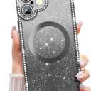 Misscase Magnetic Glitter Case for iPhone 17 6.3 Inch, Camera Protection, Compatible with MagSafe, Rectangle Cute Bling Sparkle Diamond Colorful Phone Cover, Drop-Tested & Shockproof-Black