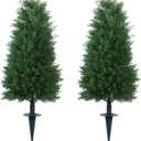 3FT Artificial Cedar Topiary Ball Trees with Ground Spike, 2 Pack UV Resistant Artificial Shrubs, Fake Evergreen Artificial Plant Brush for Indoor Outdoor Front Porch Garden