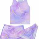 Sylfairy Girls 3 Piece Bathing Suit Summer UPF 50 Racerback Swimsuit With Shorts Beach Tankini Sets-9 Years