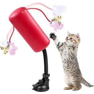 Interactive Cat Punching Bag Toy with Feather Teaser & Bell  PU Leather Spring-Loaded Cat Toy with Strong Suction Cup Base, Durable Scratch-Resistant Indoor Boxing Toy for Kittens & Adult Cats