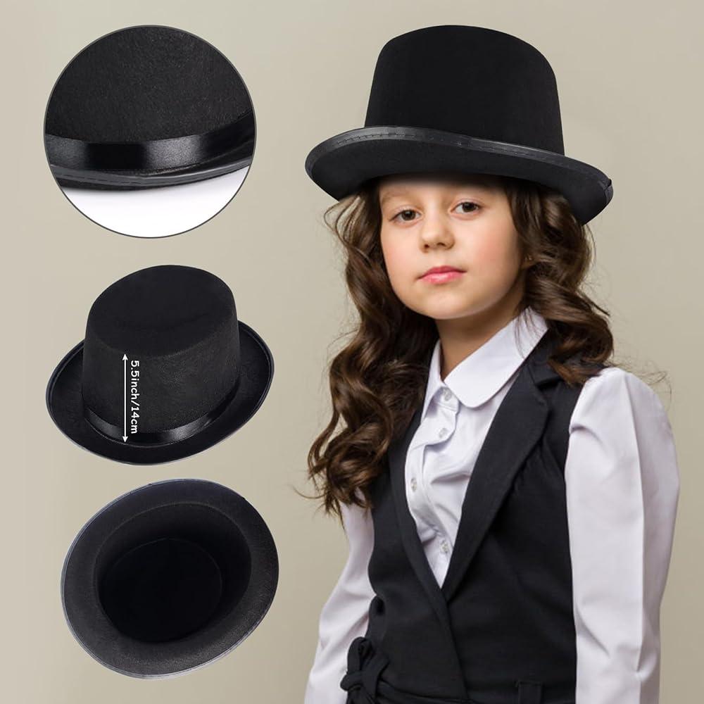 Kyson 5 Pieces Kids Historical Costume Black Top Hat Costume Set Historic Presidents Day Patriotic for Halloween Dress Up (Set A)