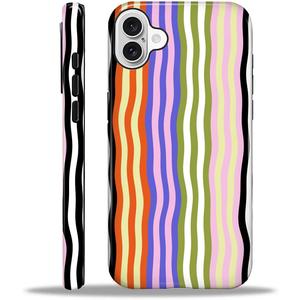 for iPhone 16 Plus Case,HL2 Five Wavy Stripes Hybrid 2 Layer Hard Shell Silicone Protective Pattern Design Case
