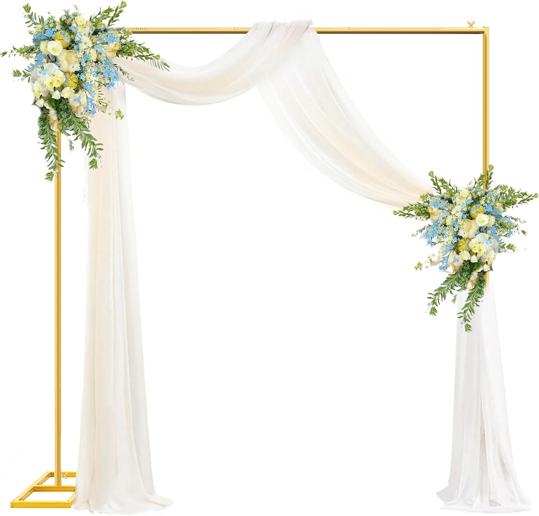 Wedding Arch Backdrop Stand Square 6.6FTx6.6FT Gold Metal Balloon Arch Stand Garden Arbor Backdrop Frame for Wedding Birthday Party Baby Shower Photo Booth Background Decoration