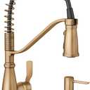 Moen Nolia Bronzed Gold One-Handle Pre-Rinse Spring Kitchen Faucet with Pull Down Sprayer, Single Hole Kitchen Sink Faucet with Soap Dispenser, 87886BZG