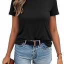 SANDERY Womens T Shirts Loose Crewneck Short Sleeve Tops Summer Casual Blouse Y2K 2025 Basic Tee Beach (Small, Black)