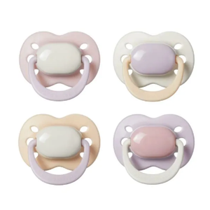 Tommee Tippee Newborn Pacifier, 0-2 Months, Pack of 4, Orthodontic Teat, Additional Air Holes, Small Shape, 100% BPA Free Silicone, Light Plum and Cotton Candy