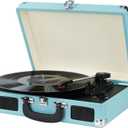 Vinyl Record Player, 3 Speeds Suitcase Portable Record Player with Built-in Speakers, Vintage Belt Driven Turntable with RCA Output/Headphone/Aux in Jack/45 Adapter Blue