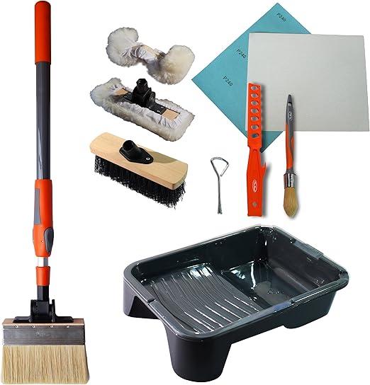 Total Solution Deck Application Kit,  with 2-3 feet Telescopic Extension Pole, 7" Large Deck Stain Brush, 10" Paint Tray, Stiff Scrub Brush, Trim Brush and Accessories, Your Total Solution for Deck Staining, 12 PCS