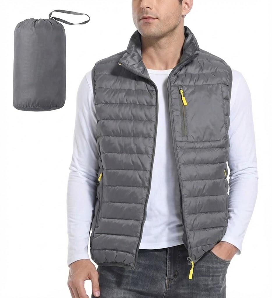 PUREPEAR Men's Packable Down Vest Winter Warm Stand Collar Water-Resistant Puffer Outerwear for Golf S