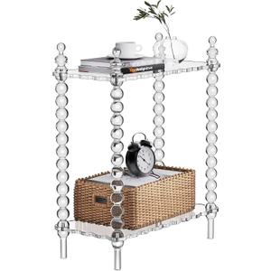 Acrylic Side Table 2-Tier, Clear Nightstand with Storage, Narrow Bedside End Table for Small Spaces (Clear, 20.7"×10.4“×25.9”), 20.6"×10.4“×26”