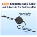 AGVEE 1ft Fixed / 2.3ft Extend USB-A to C Charger Cable Mountable One Way Retractable 2.4A Fast Charging Cord, Pocket-Sized for iPhone 16 15, Samsung, Android, Desk Organizer, Black
