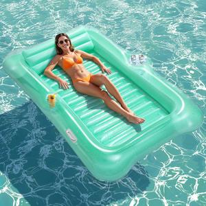 HeySplash Inflatable Pool Float Lounge, Large Inflatable Pool Floats Boat for Adults with Cup Holder/Pillow, Tanning Pool Lounger Float for Outdoor Lake River Summer Water Party