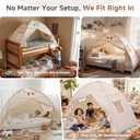 Sumbababy Twin Bed Tent for Kids Indoor, Toddler Bed Canopy with Star Lights & Flags, Twin Size Teepee Tents for Boys Girls Inside Bedroom Golden Beige, 75x40x46"(Suggested for Twin)