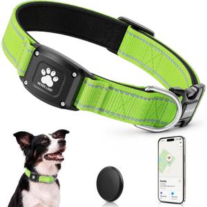 GPS Dog Collar Tracker 2-in-1,Reflective Waterproof Pet Collar,iOS-Only,No Monthly Fees,Unlimited Range,Dog Tracking Collar Pet Tracker,for Dogs (M (14.5"-19.5"), Green)