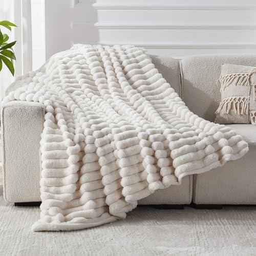 Faux Fur Throw Blanket for Couch, 1000 GSM Cozy Fuzzy Fluffy Soft Plush Thick Bubble Sherpa Blanket for Sofa Bedroom Living Room, Mothers Day Birthday Gifts for Women Home Decor, 50x60