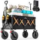 Beach Wagon with 9x3 Big Rubber Wheels for Sand, 350lbs Heavy Duty 200L Collapsible Utility Wagon, Easy Transport & Storage, Ideal for Sport, Camping, All-Terrain Outdoor Activities, Black