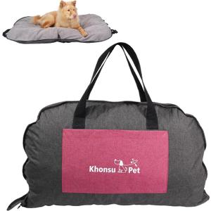 Portable Foldable Dog Bed for Travel Camping and Outdoor Dog Mat with Waterproof Cover& Fluffy Lining- Easy Clean, Durable - M (Hemp Grey)