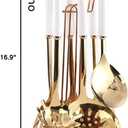 AQUAX Stainless Steel kitchenware seven Pieces Set (White Gold).Cooking Utensils 7 pcs Set with hanging shelf .Include Slotted Spoon, Slotted Spatula, Large Spoon, Soup Ladle, Spatula, Pasta spoon.