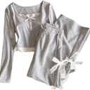 SOLY HUX Girl's 2 Piece Outfits Cute Bow Long Sleeve T Shirt Tops and Pants Fall Matching Sets, 10Y