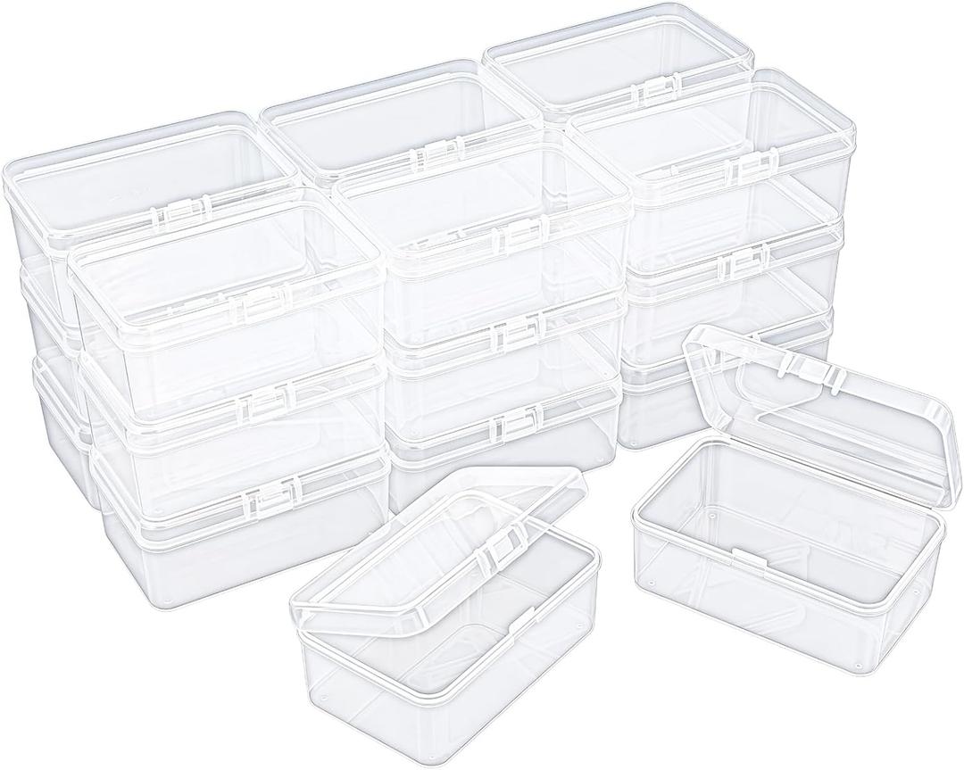 20 Pack Rectangular Clear Plastic Storage Containers Box with Hinged Lid for Beads and Other Small Craft Items (3.35 x 2.17 x 1.38 inch)