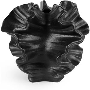Black Ceramic Vase Coral Flower Vases for Pampas Grass, Handmade Nordic Boho Matte Black Vase for Home Decor, Living Room, Dining Table, Office, 5" H (Black Small Coral Vase)
