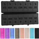 Foldable Pill Organizer 2 Times a Day w/Etched Labels -Dual Protection & Portable Weekly AM PM Pill Box, 7 Day Medicine Container, Large Travel Pill Case for Week Daily Supplement Vitamin - All Black