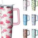 30 oz Flamingo Tumbler with Handle and Straw, Insulated Stainless Steel Cup with Lid, Travel Coffee Mug Water Bottle, Gifts for Woman Animal Lovers