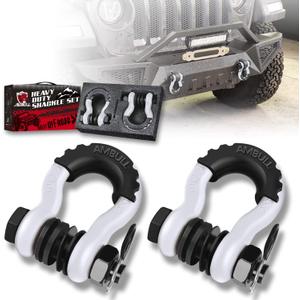 Shackles 3/4 Inch D Ring Shackle (2 Pack) 45,000lb Break Strength with 7/8 Inch Pin, Isolator and Washer Kits for Use with Tow Strap, Winch, Off-Road Jeep Truck Vehicle Recovery, White