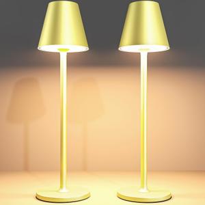 Timjorman 2-Pack Cordless Table Lamps - 5000mAh Rechargeable Battery Operated Desk Lamp, 3-Level Dimmable LED Night Light for Bedroom, Dining, Restaurant - Metal Design (Champagne Gold 2Pack)