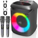 AIMAX Karaoke Machine with 2 Wireless Microphones, 6.5" Portable Bluetooth PA Speaker System for Kids & Adults, RGB Party Lights, Supports TF/USB/AUX, Ideal for Home, Classroom & Outdoor Party, Black