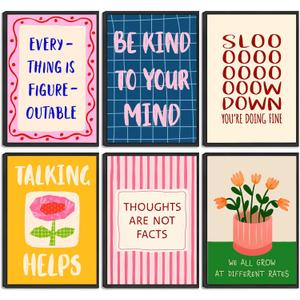 6 pcs Motivational Psychology Wall Decor Mental Health Posters Bohemian Style Therapy Office Wall Art Inspirational Positive Quotes canvas prints for Counseling Office living room bedroom 8*10 Posters
