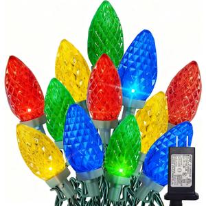 Dazzle Bright C9 Christmas String Lights, 100 LED 66 FT Waterproof Connectable Green Wire Fairy Lights, Christmas Lights for Indoor Outdoor Home Yard Xmas Tree House Decorations (Multi-Colored)