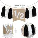 Black and White Half Birthday High Chair Banner,Wood Bead Tassel Garland,1/2 Birthday Crown Hat,6 Months Photo Backdrop,Wall Hangings Decorative For Kids Bedroom Nursery