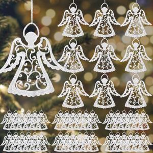 Lunmon 48 Pcs Crochet Angel Ornaments for Christmas Tree Christmas Crocheted Hanging Decor for Winter Decorations Xmas Home Office Wall Window Mantel Party Woven Gift, 6 Styles (3.5 Inch)