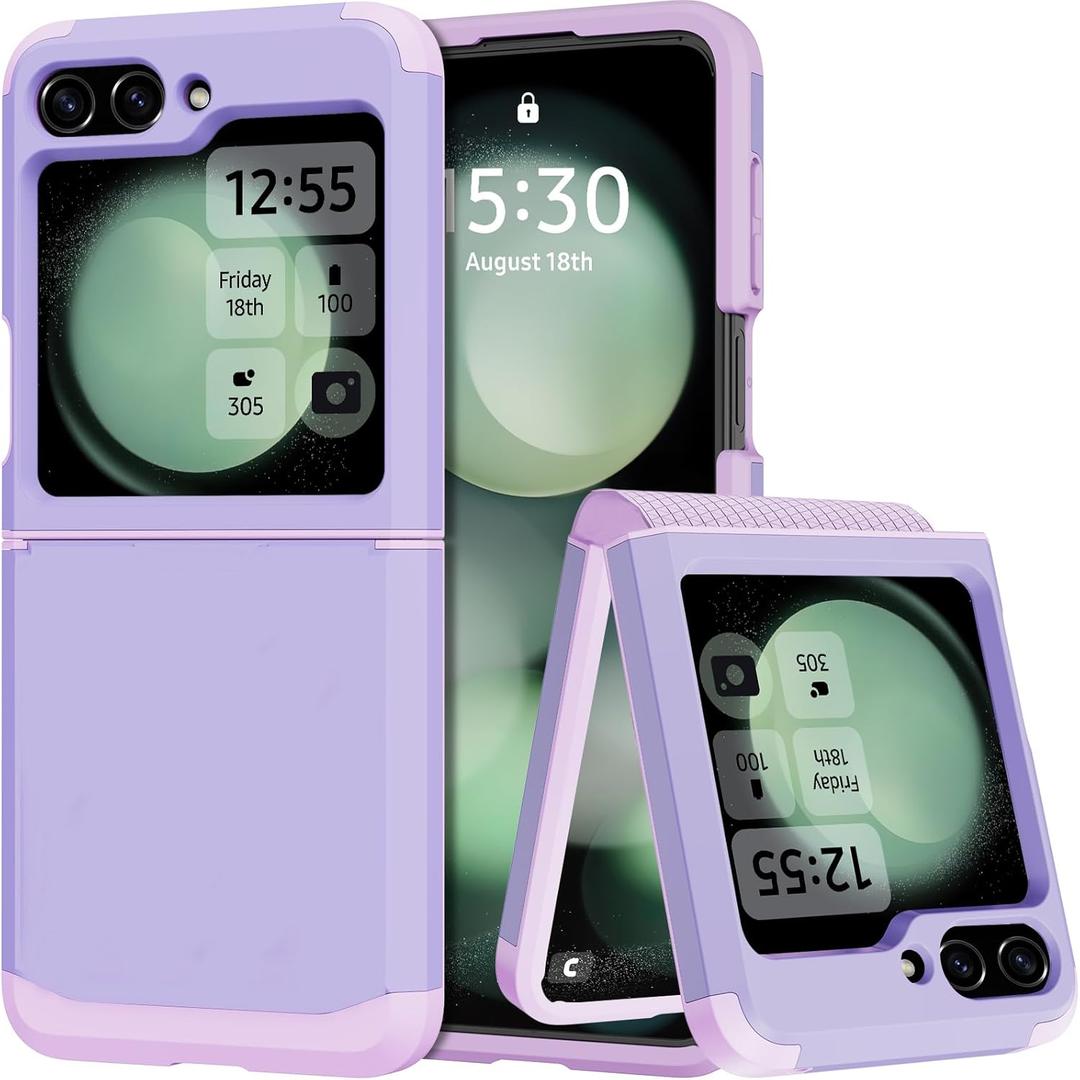 Annymall Samsung Galaxy Z Flip 5 Case with Hinge Protection, Heavy Duty Shockproof Drop Proof Full Body Protective Bumper Phone Cover for Galaxy Z Flip 5 5G (2023) (Purple)