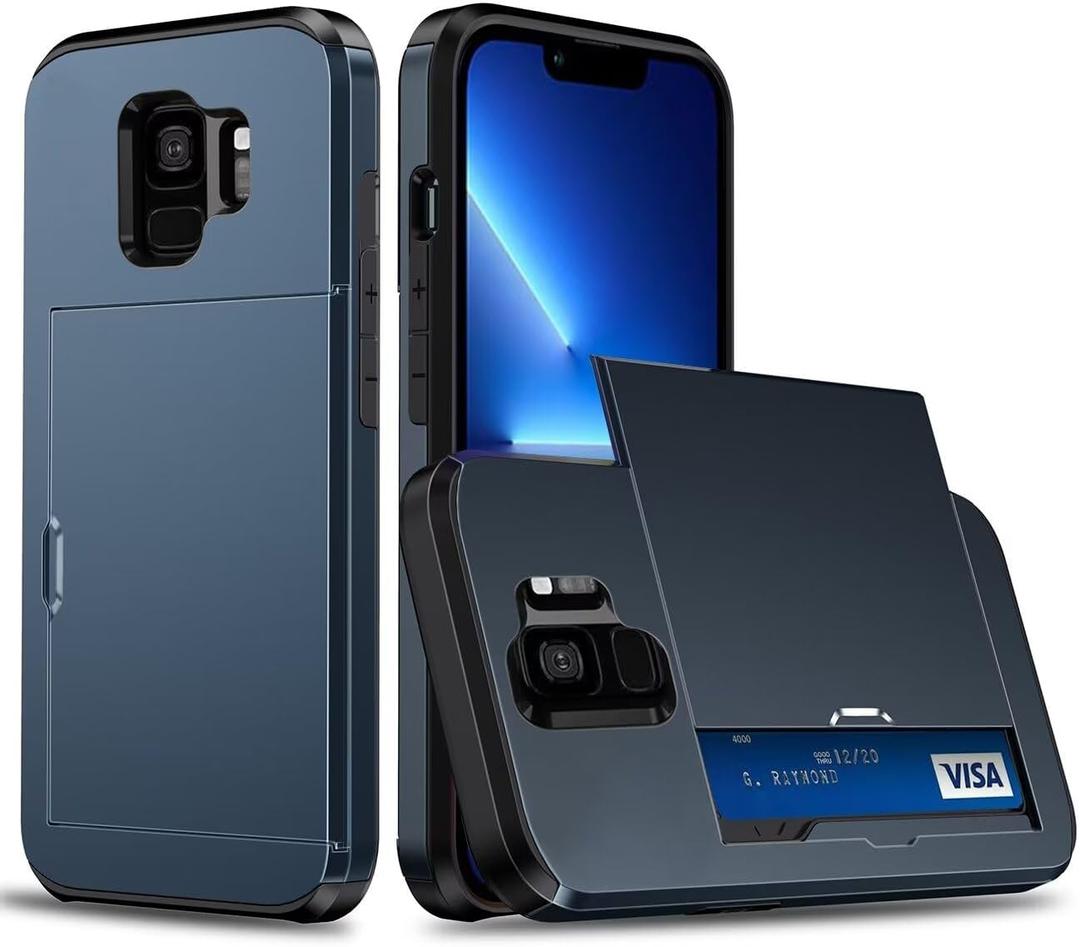Case for Galaxy S9, for Samsung S9 SM-G960U Wallet Case, Card Holder Heavy Duty Protective Dual Layer Shockproof Hidden Card Slot Slim Phone Cover Cases for Samsung Galaxy S9 Navy Blue