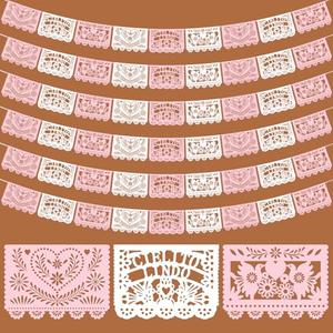 TaoBary 5 Pack Pink and White Papel Picado Baby Shower Party Decorations  Feet Cielito Lindo Baby Shower Party Banners Cinco De Mayo Papel Picado Fiesta Banner for Mexican Wedding Birthday