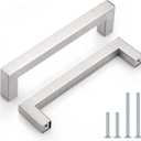 Probrico (10 Pack) 5 inch Holes Centers Square Kitchen Cabinet Handles Stainless Steel Cabinet Drawer Handles Brushed Nickel Euro Bar Pulls 5-1/2 inch Total Length