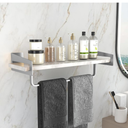 Marble Bathroom Wall Shelf with Towel Bar,16" Marble Slab and Metal Bracket,Floating Shelf for Bedroom,Kitchen, Living Room(Silver)
