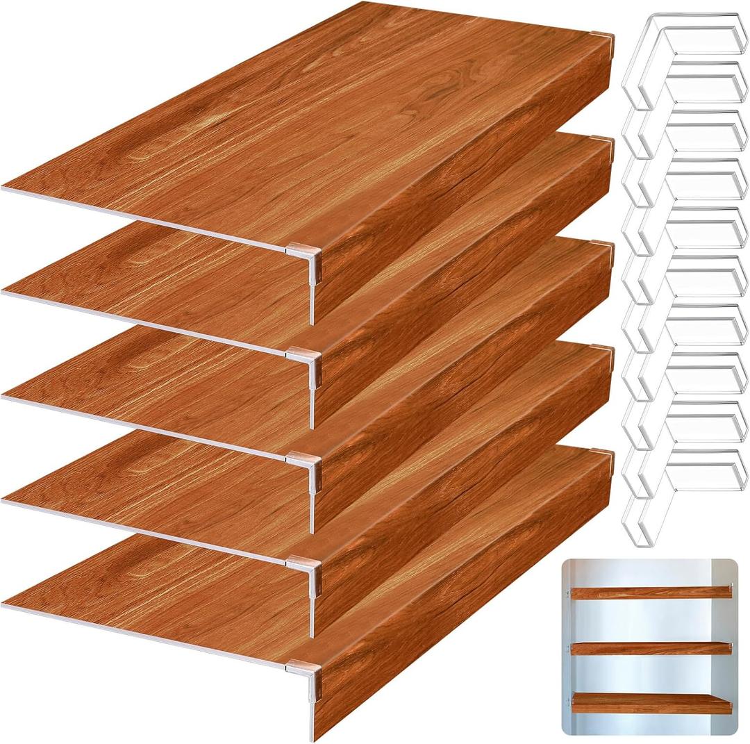 Hoolerry 5 Pcs 32 x 12 Inch Foamed PVC Wire Rack Covers for Removable Closet Decoration(Not Wood) Don't Bear Too Much Weight Pantry Shelves Covers for Bathroom Kitchen Shelving(Dark Wood Color)