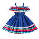 Toddler Baby Girls Mexican Dress Cinco de Mayo Dress Mexican Traditional Ethnic Dress Blue 18-24 Months
