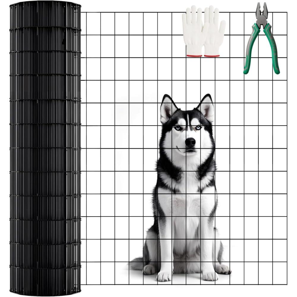 Black Vinyl Coated Wire Mesh Fence 16 Gauge, 2/3 Inch Black PVC Metal Mesh, Welded Wire Fence for Poultry Cage, Garden Fence, Pet Animal Barrier & Plant Support